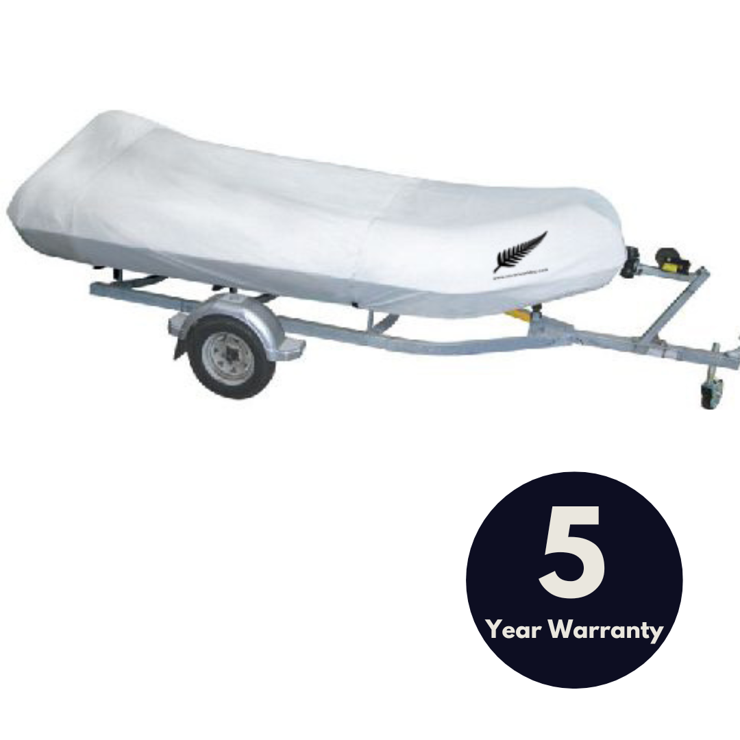 image of an inflatable boat covered by grey premium cover