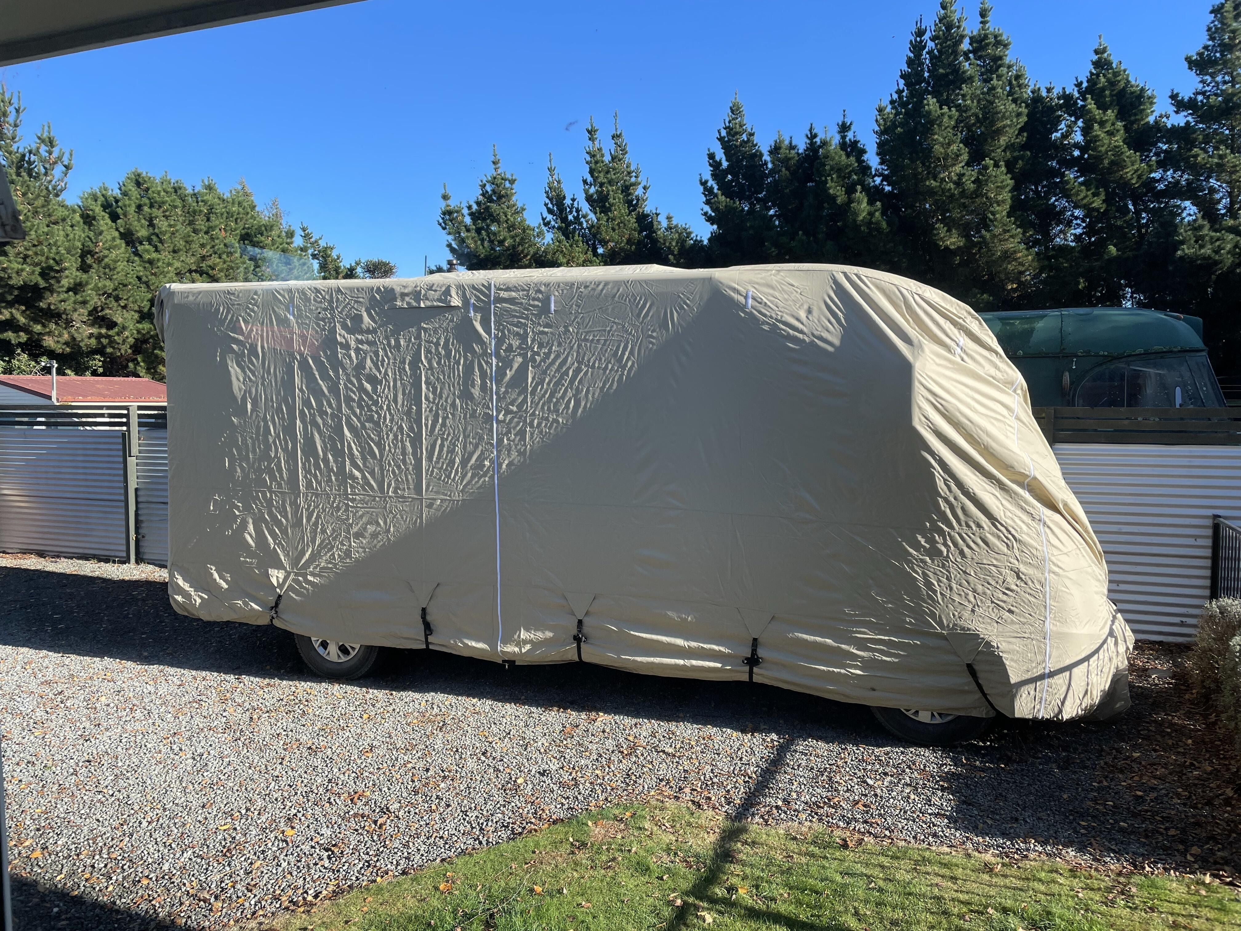 image of Beige cover on Class A Motorhome premium custom fit looking