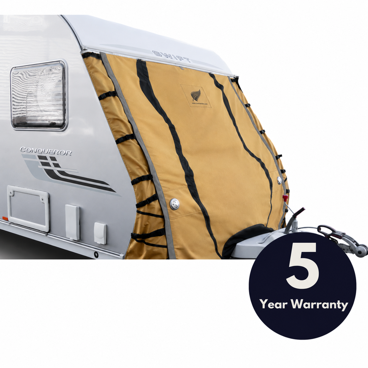 front towing caravan cover on caravan to protect when travelling
