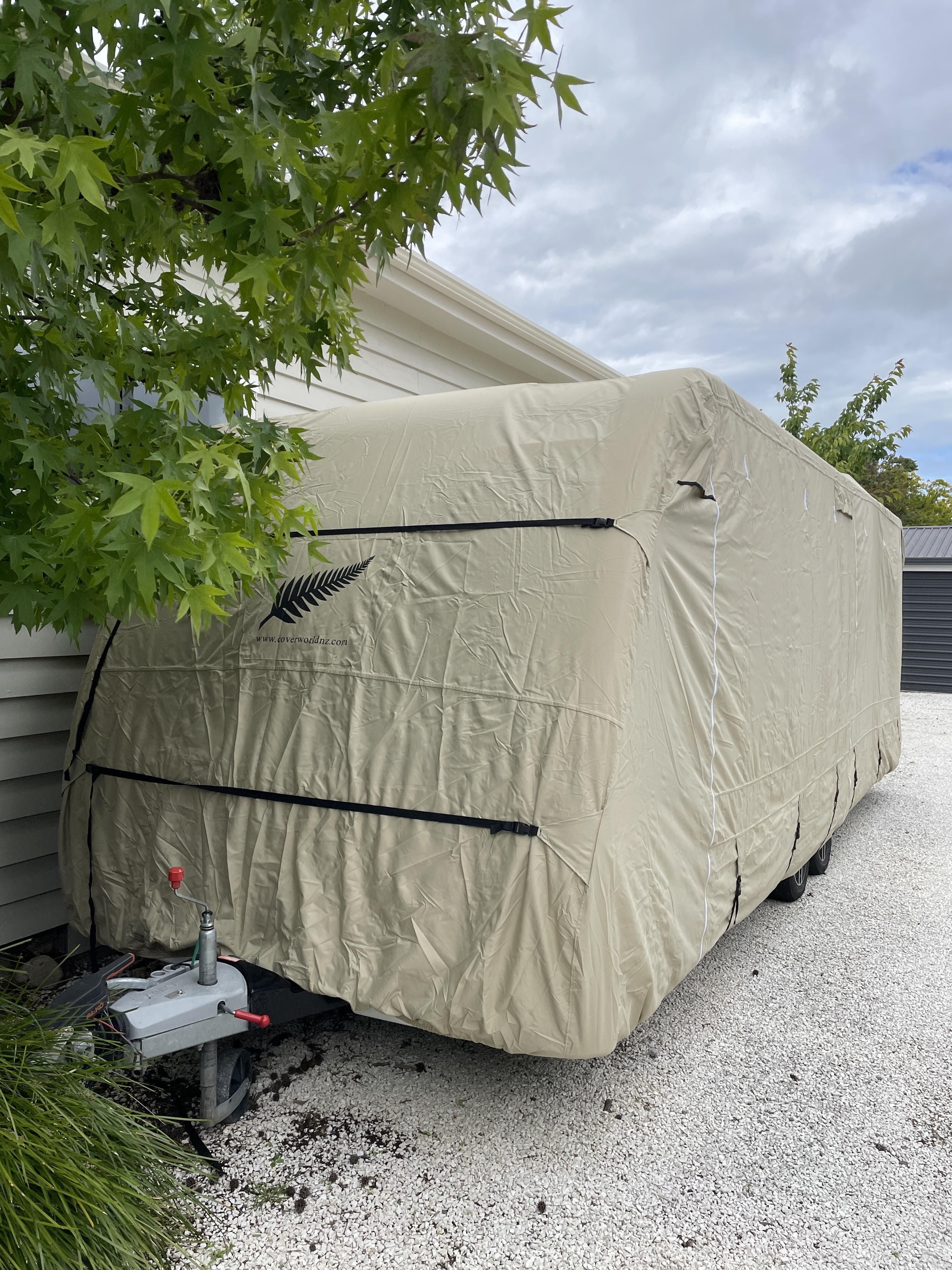 image of caravan cover modern front slope caravan beige 100% waterproof