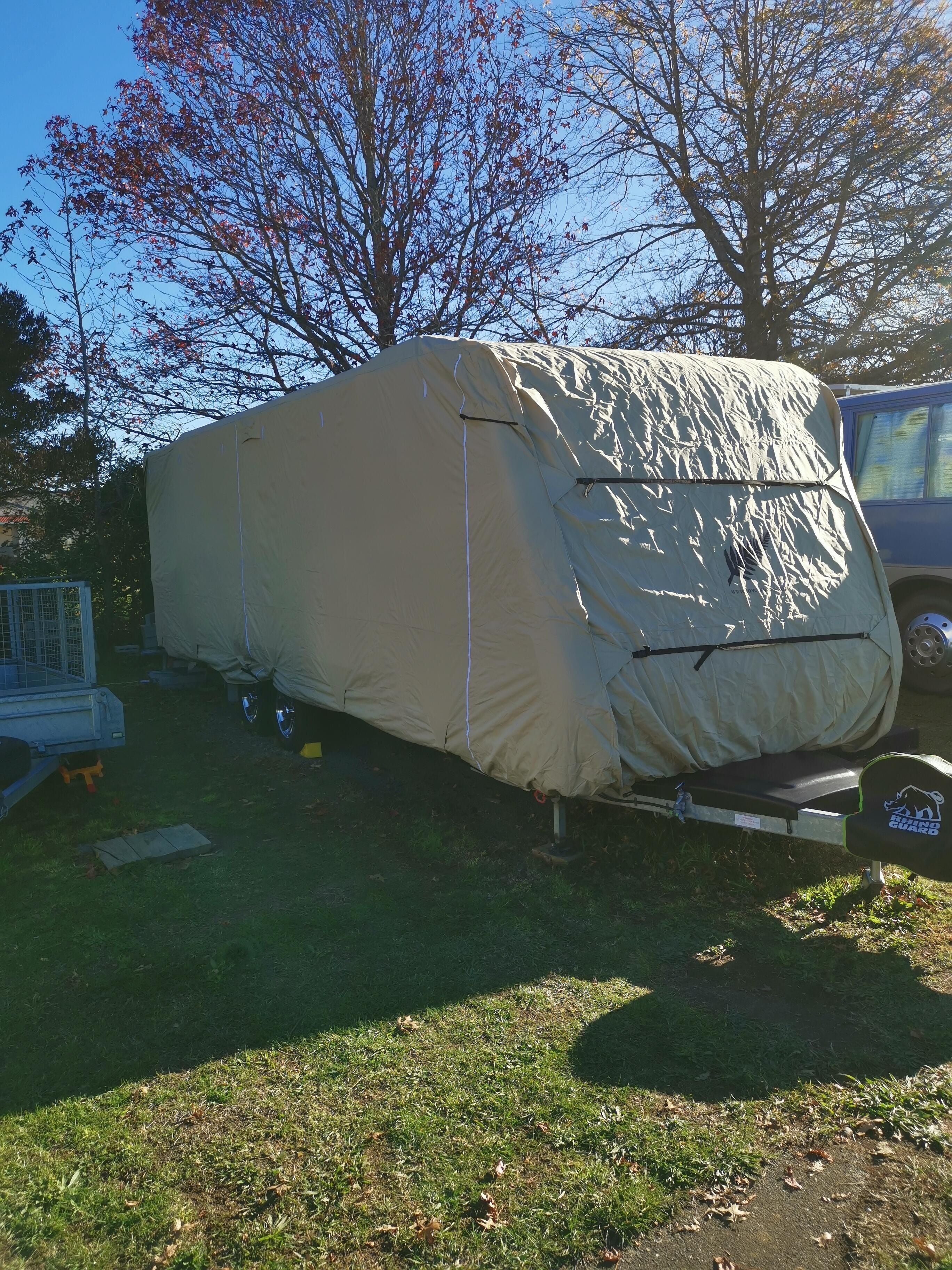 image of caravan cover modern front slope caravan showing zip placement